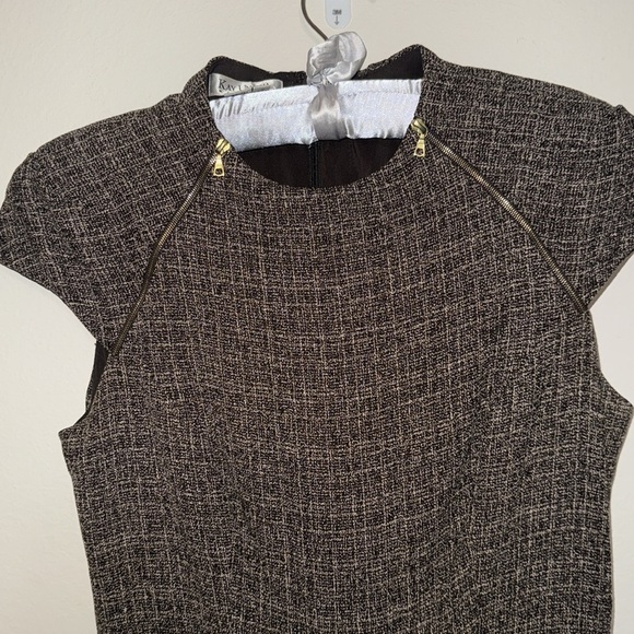Kay Unger Brown Tweed Sheath Dress With Pockets and Zipper Detail Size 8. A - Picture 2 of 6